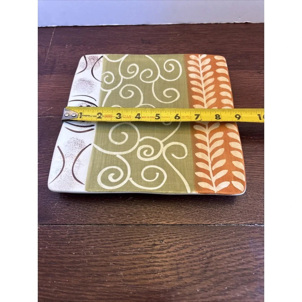 Pier 1 VENLO Hand Painted Earthenware Abstract Square Salad Lunch Plate 8.75